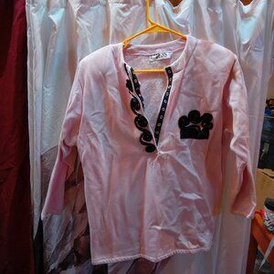Jess brand pink with black ribbon detail snap neck sweatshirt no size tag, med/l